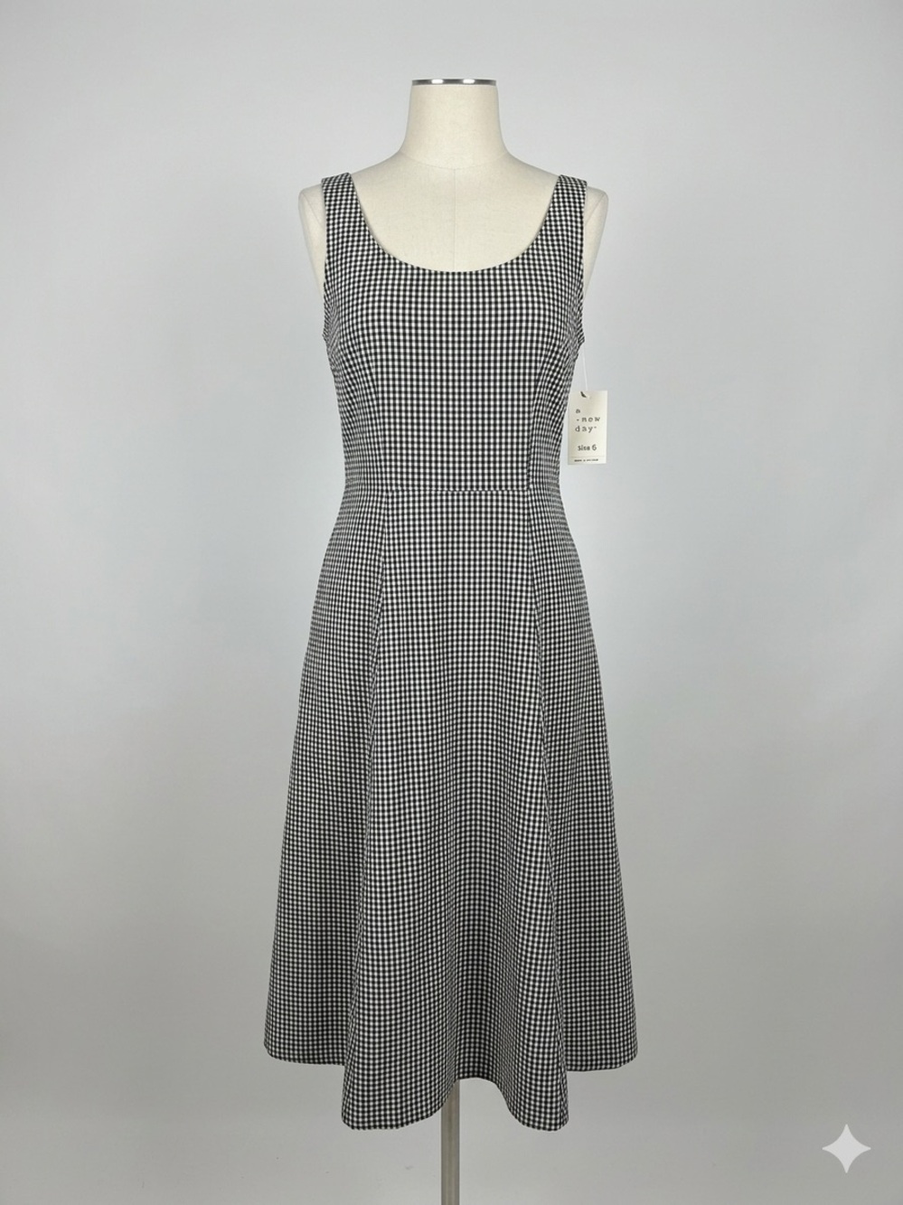 a new day Black and White Gingham Midi Dress